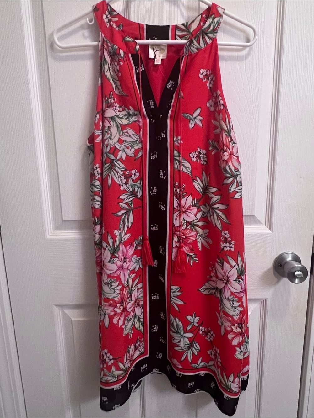 Anthropologie Fig & Flower Shift Swing Tunic Sleeveless Red Floral Dress Size M